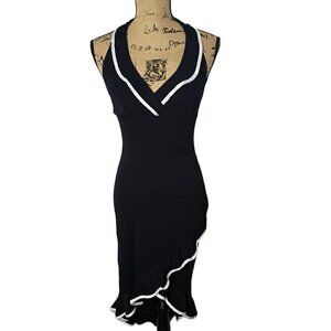 Vintage 90s Y2K Rampage Black Cocktail Party Dress White Contrast Ruffled Hem